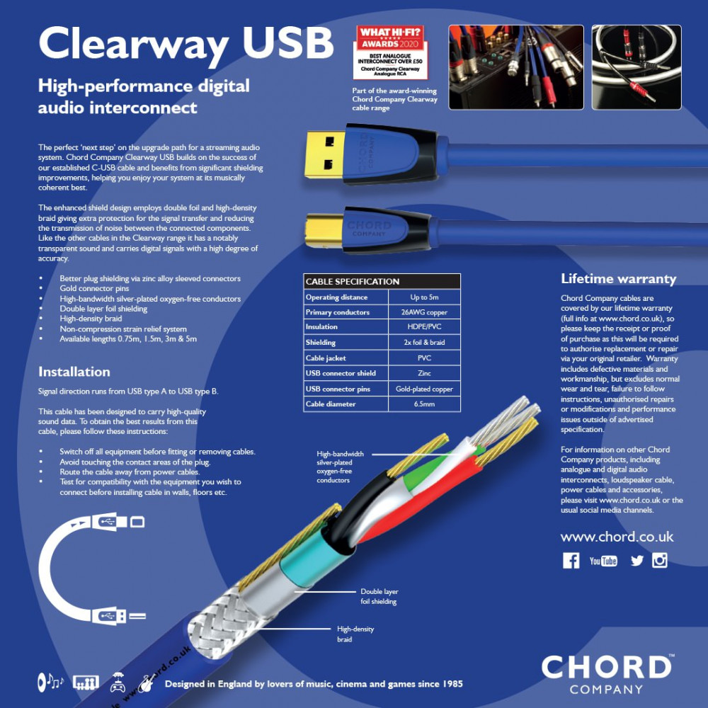 Chord Clearway USB A-B - USB-Kablar